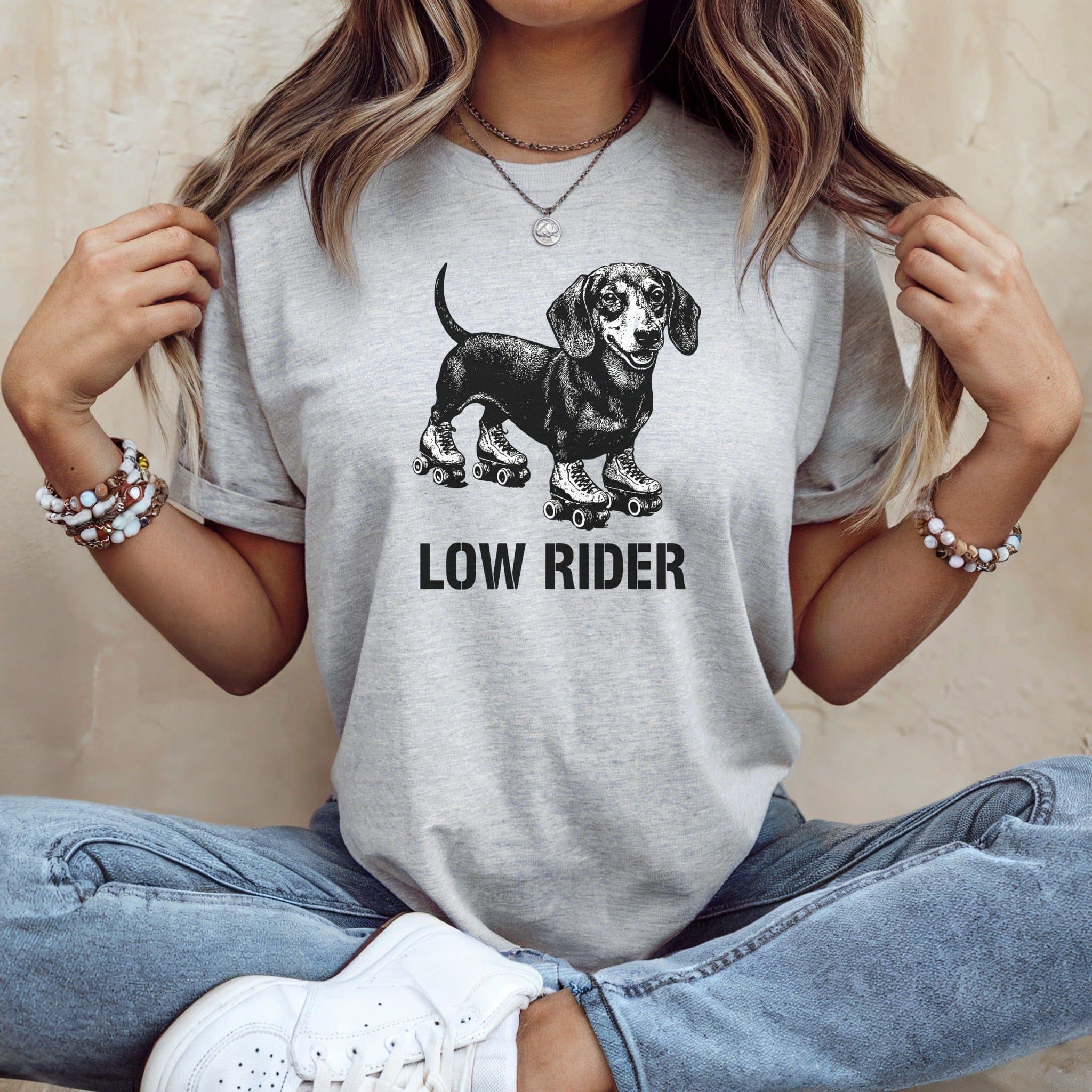 Low Rider Dachshund on Roller Skates Graphic Tee