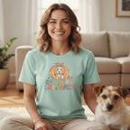 Mint t-shirt with pumpkin graphic and "Cutest in the Patch" text featuring a dog.