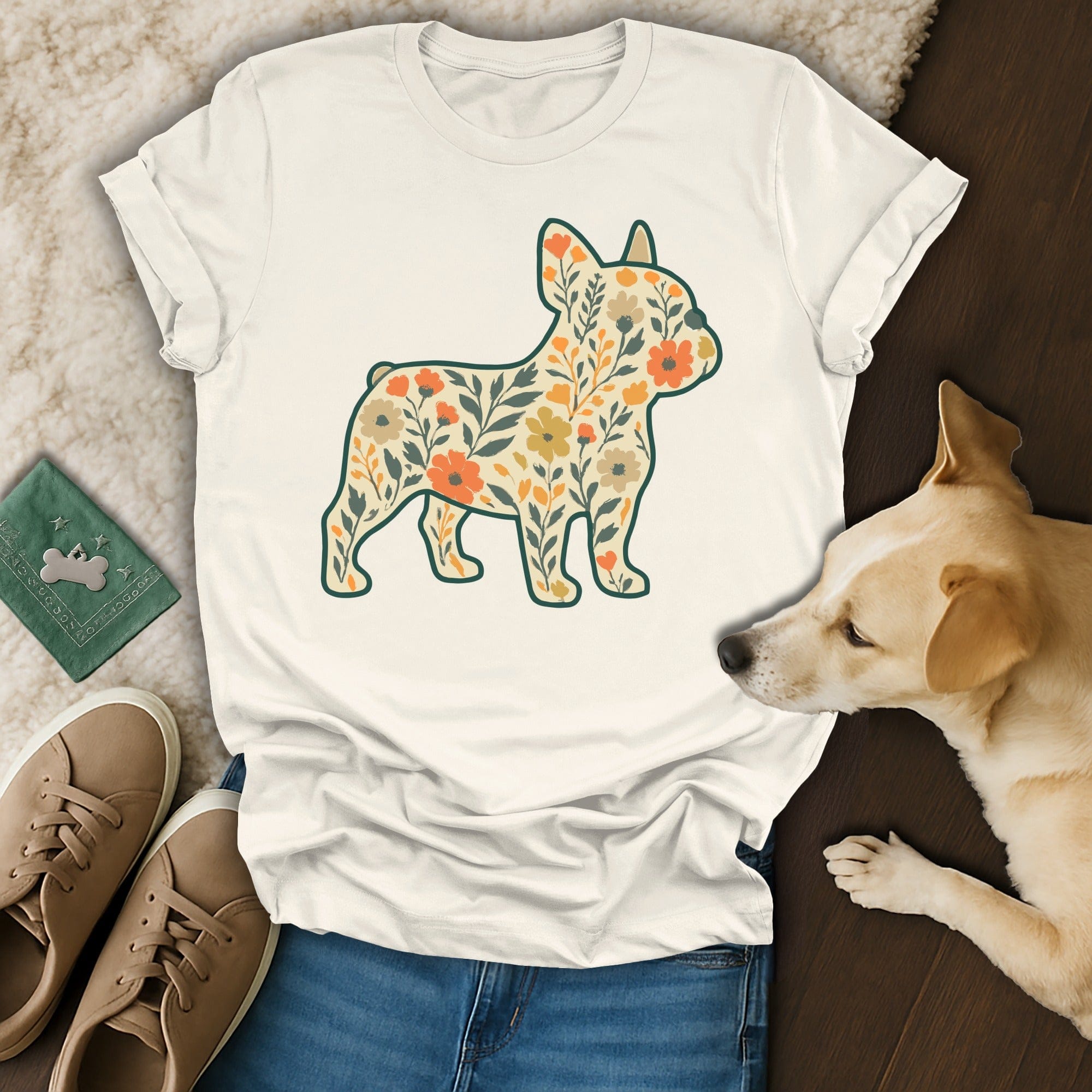 Floral French Bulldog Graphic Unisex T-Shirt
