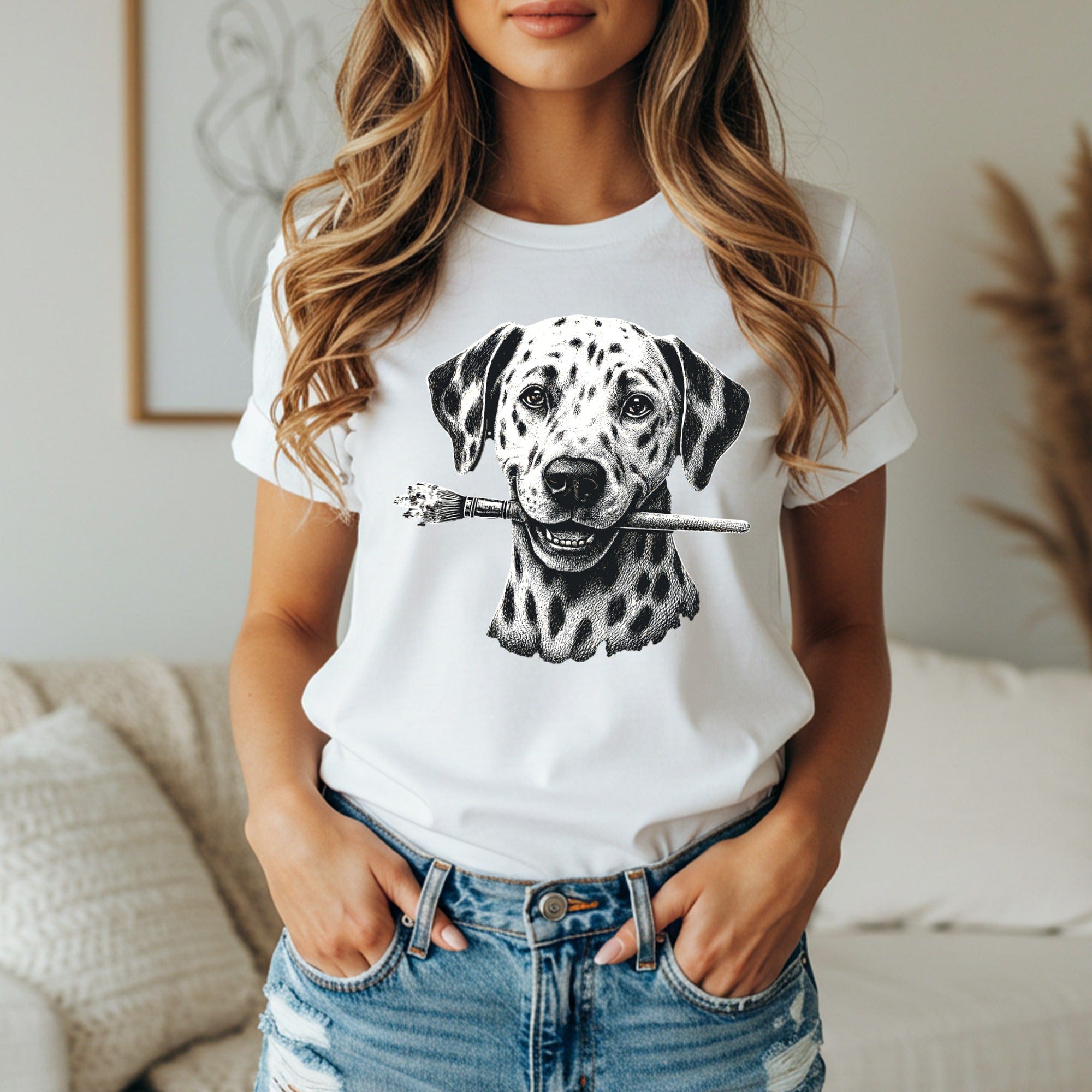 Dalmatian Holding Paintbrush Graphic Tee for Women