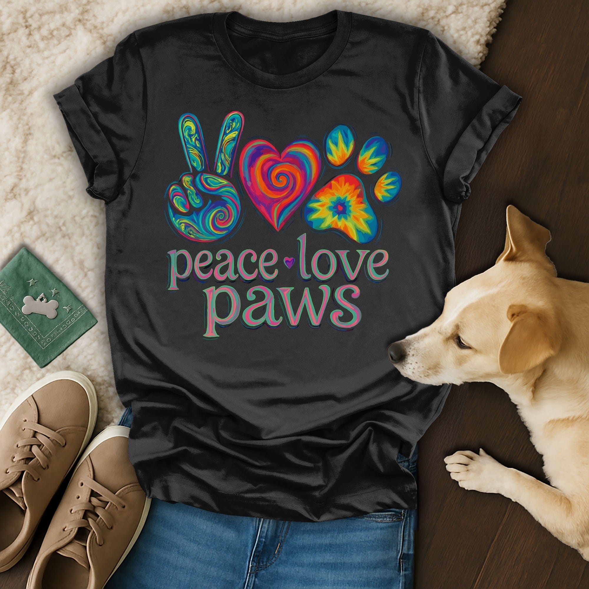Black Peace Love Paws Tie Dye Pet Lover Shirt product type
