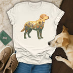 T-shirt with a labrador outline filled with flowers and butterflies.