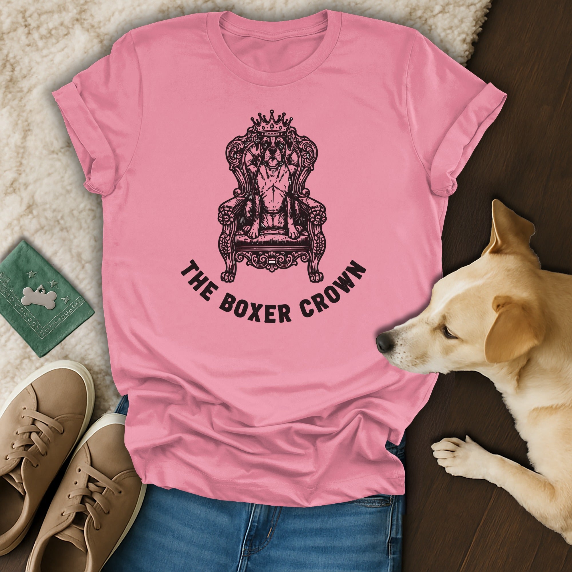 The Boxer Crown Print Pink T-Shirt Dog Themed Apparel