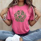 Pink T-Shirt with Green Clover Paw Print Design