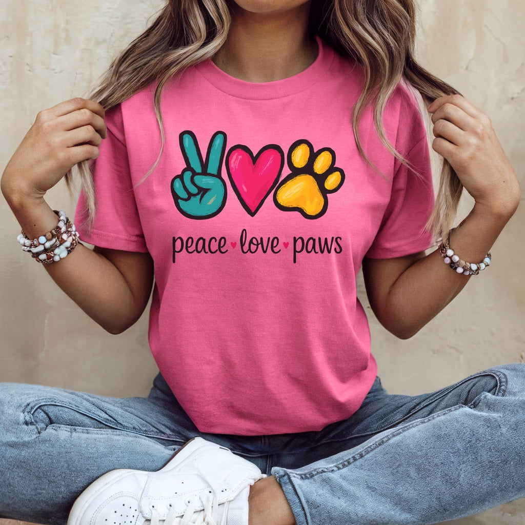 Pink Peace Love Paws Symbol Graphic Shirt product type