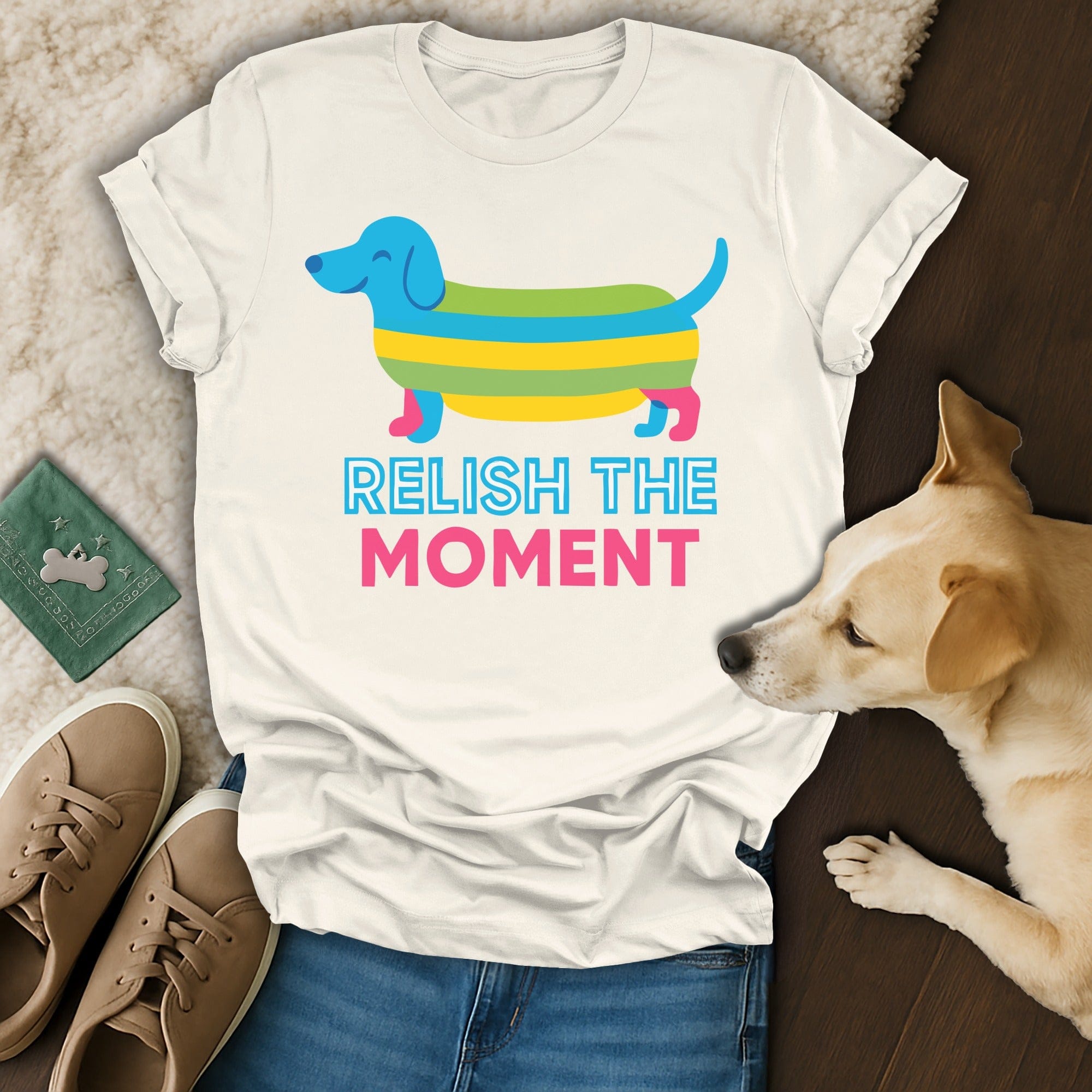 Relish The Moment Cute Colorful Dog Graphic T-Shirt
