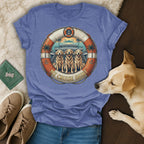 Three golden retrievers wearing sailor collars on a cruise ship, "My Cruise Shirt" text.