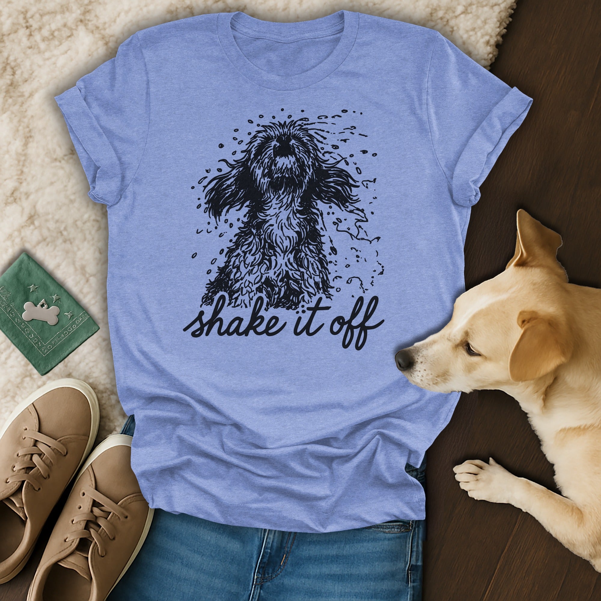 Shake It Off Dog Lover Blue T-Shirt for Animal Enthusiasts