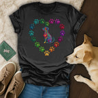 Colorful Patterned Dog Paw Heart Black T Shirt product type