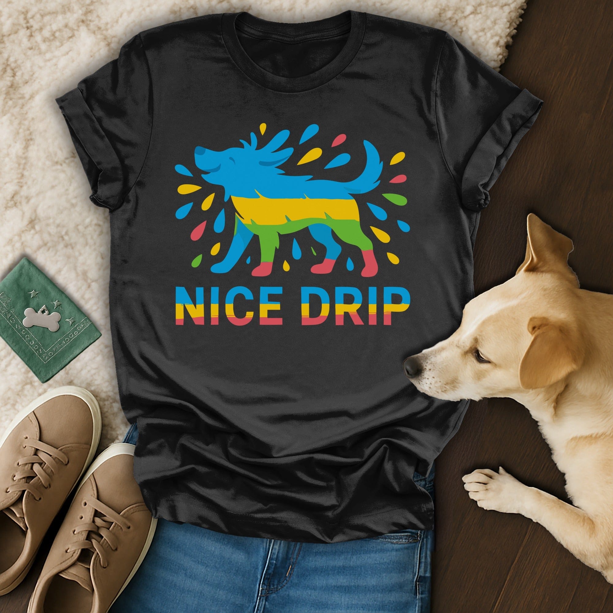 Nice Drip Colorful Splashed Dog Graphic Tee Shirt