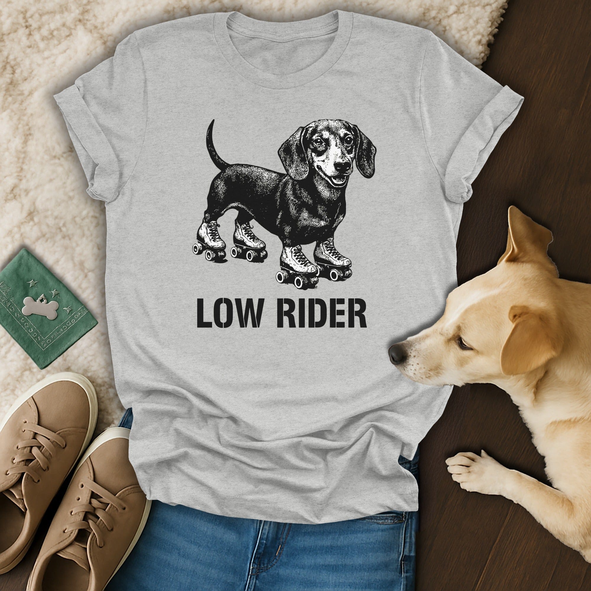 Low Rider Funny Dachshund on Roller Skates T-shirt