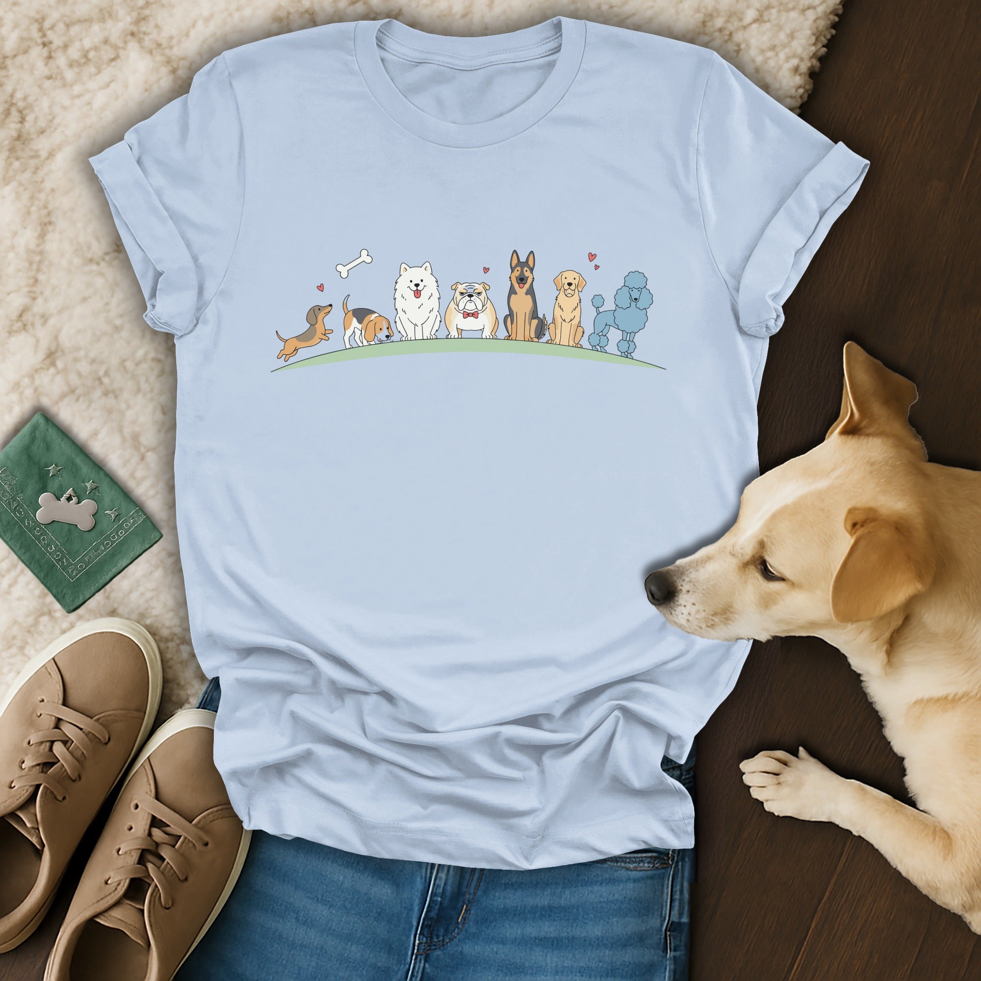 Cute Cartoon Dog Characters Printed T-Shirt for Pet Lovers