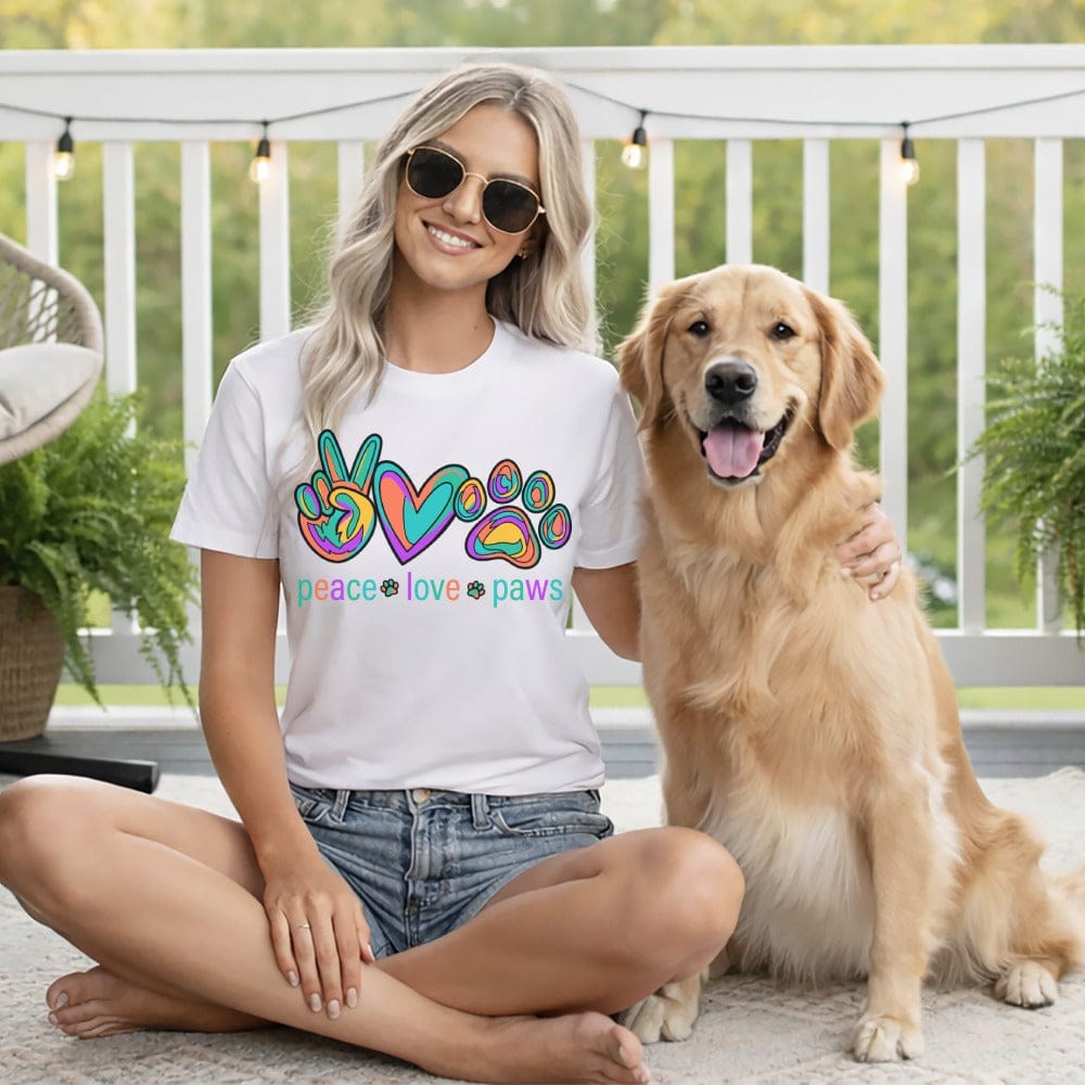 Peace Love Paws Colorful Print T-Shirt product type
Peace Love Paws
Graphic T-Shirt
Dog Lover Gift
Paw Print Shirt
Peace Sign Tee
Heart Design Top
Animal Lover
Pet Parent
Womens Apparel
Casual T-Shirt
Summer Top
Colorful Print
Unique Design
Cute Dog Tee
Hippie Vibe
Boho Style Shirt
Dog Mom Gift
Golden Retriever
Dog Graphic
Everyday Fashion