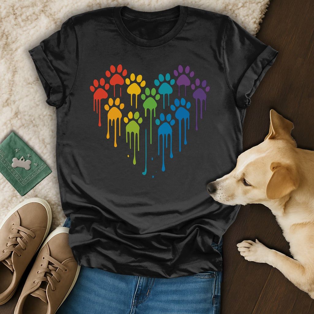 Heart Paw Print Drip Rainbow Graphic Design Shirt