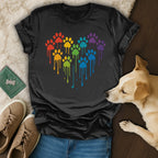 Heart Paw Print Drip Rainbow Graphic Design Shirt