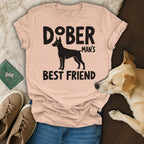T-shirt with Doberman silhouette and text "Doberman Man's Best Friend".