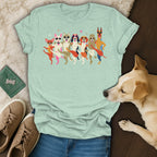 T-shirt with cartoon dogs wearing sunglasses and dancing