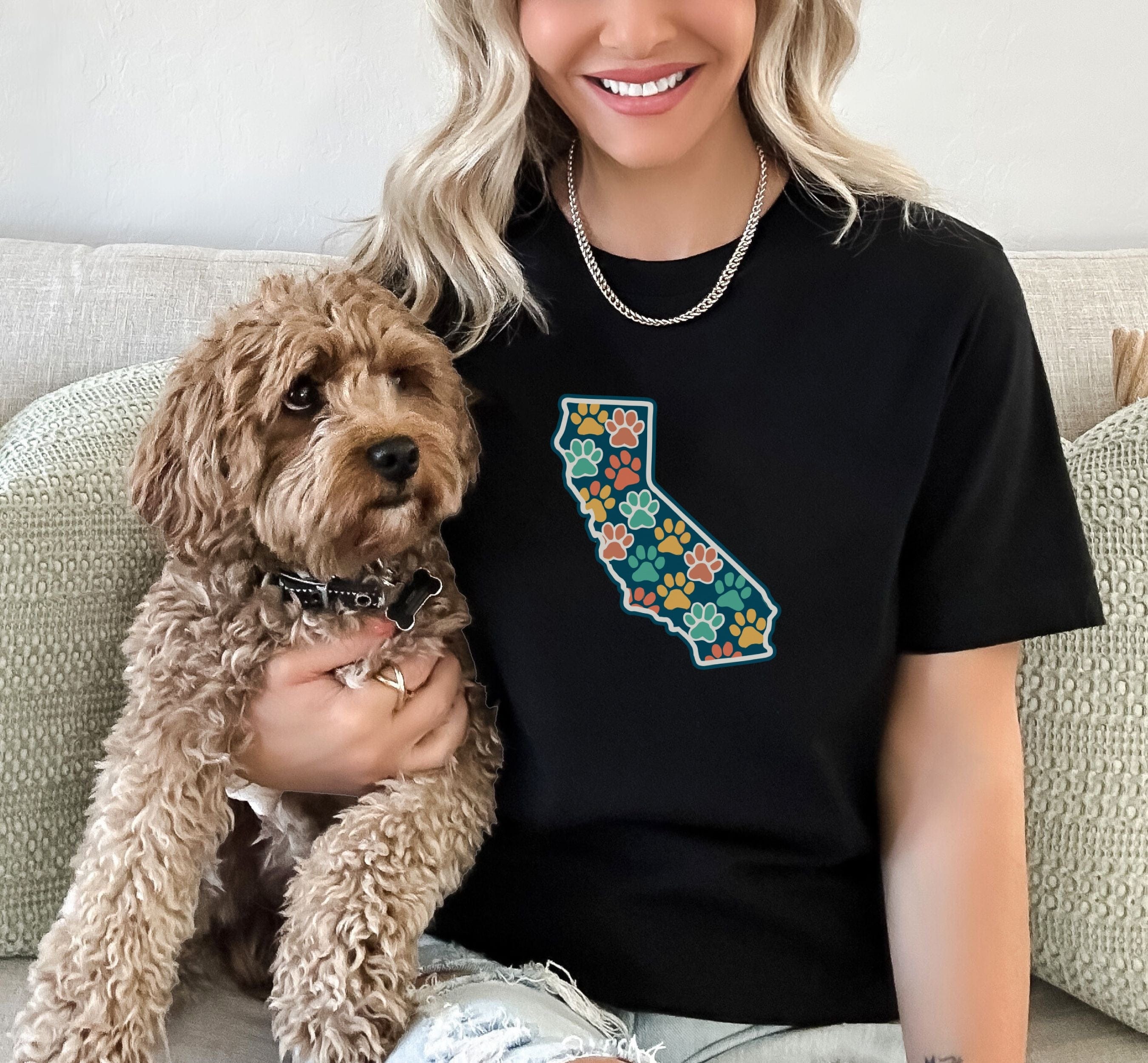 California Map with Paw Prints Graphic T-Shirt
