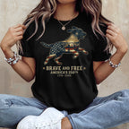 Black t-shirt with American flag dog, "Brave and 250th 1776-2026".