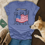 T-shirt with dogs holding a US flag, commemorating 1776-2026.