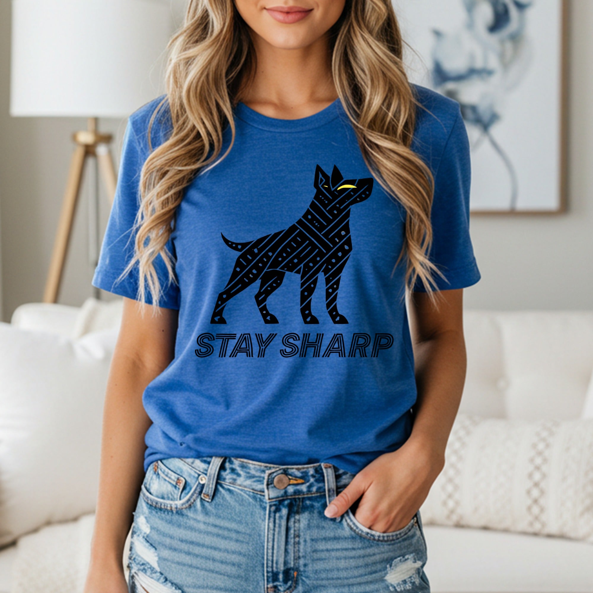 Stay Sharp Dog Graphic Design Tee Shirt