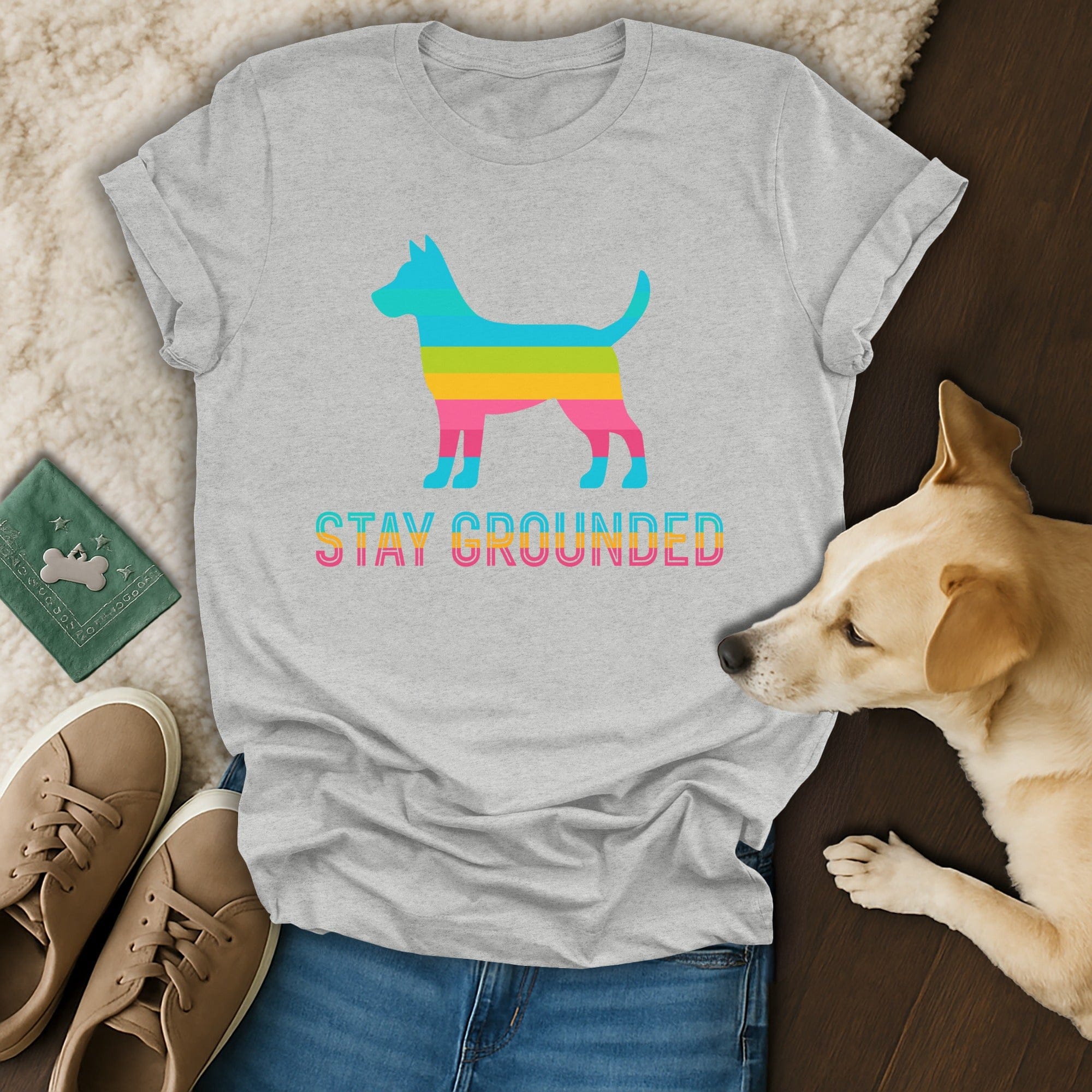 Stay Grounded Colorful Dog Design T-Shirt