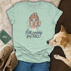 Light blue t-shirt with a dog graphic and "Fur-ready for FALL" text.