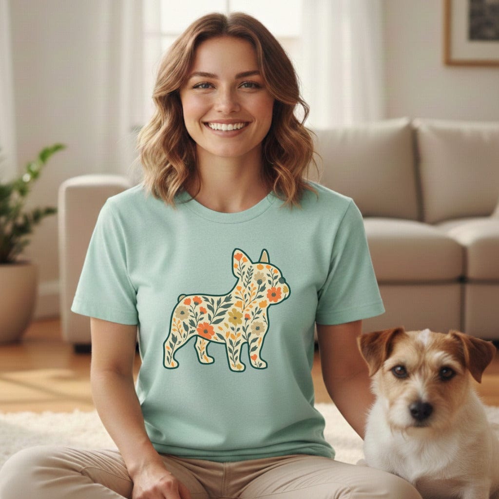 Cute Floral Bulldog Graphic Design T-Shirt for Dog Lovers