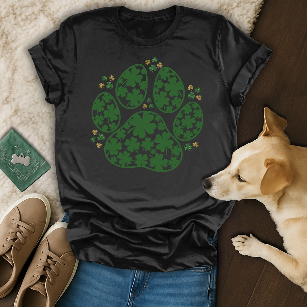 Shamrock Pet Paw Print Graphic Design T-Shirt