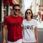 Love Design T-Shirt with Paw Print for Matching Couples