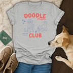 Grey t-shirt with "Doodle Mom Club" and line drawings of two doodles.