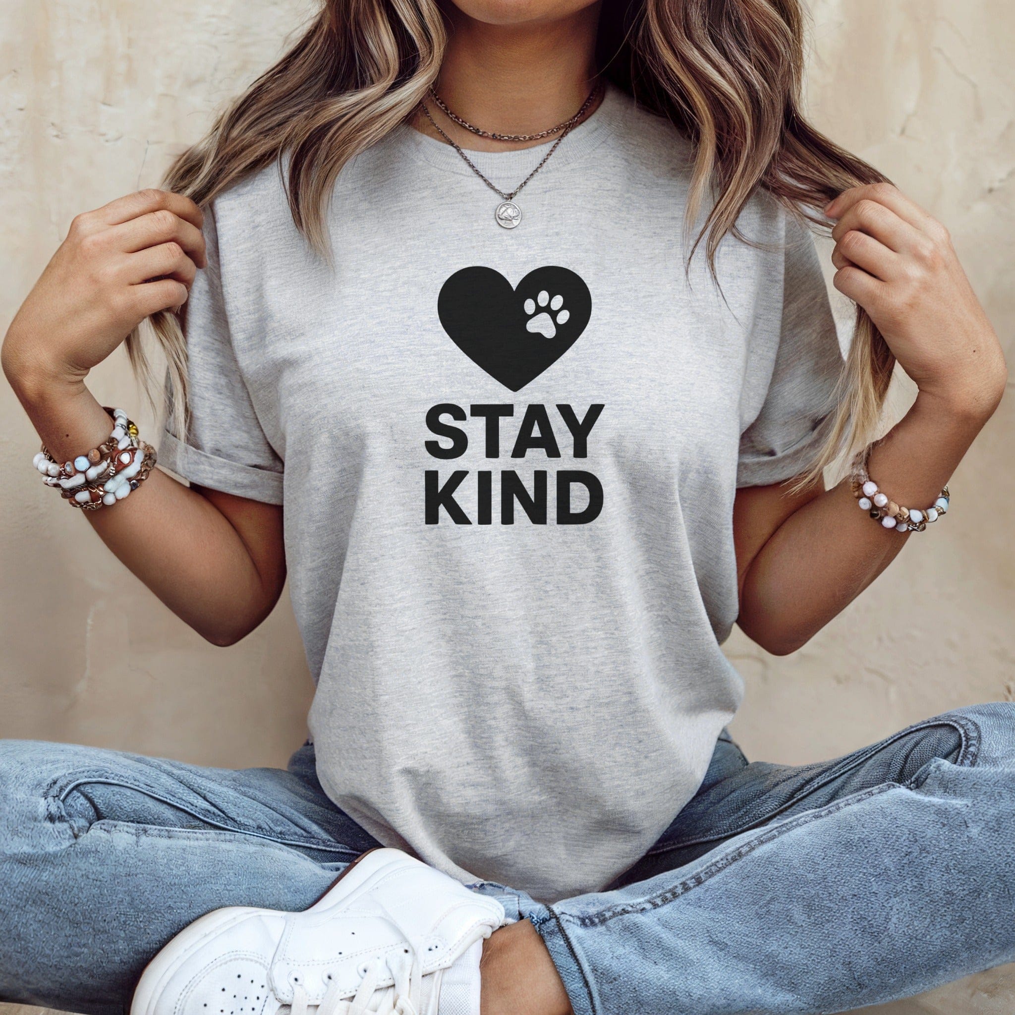 Stay Kind Heart and Paw Print Graphic Tee