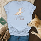 Light blue t-shirt with a cartoon dachshund and "Falling Fur Fall" text.