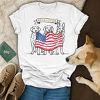Dogs holding American flag with "1776-2026 USA 250" banner.