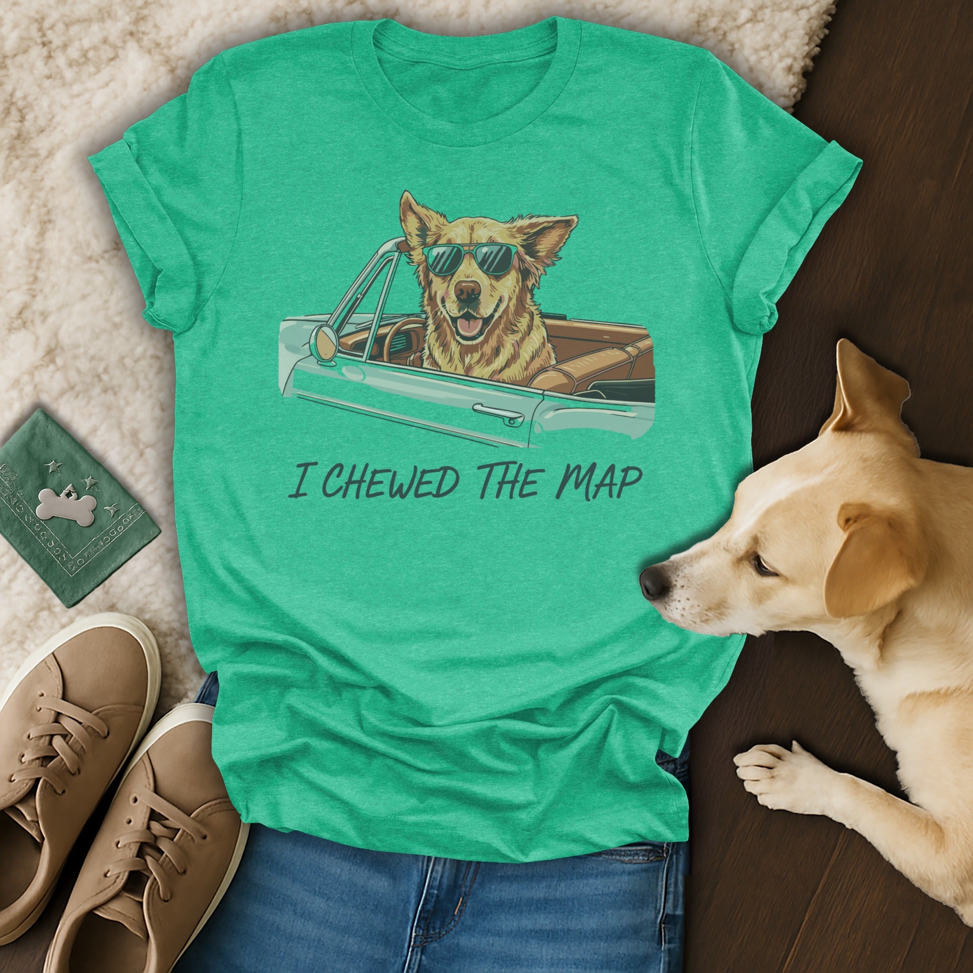 I Chewed The Map Dog Riding Car Graphic T-shirt