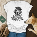 Golden Retriever wearing a sailor cap, "Paws of the Helm" text.
