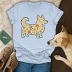 Floral Corgi Graphic Design on Relaxed Fit T-Shirt