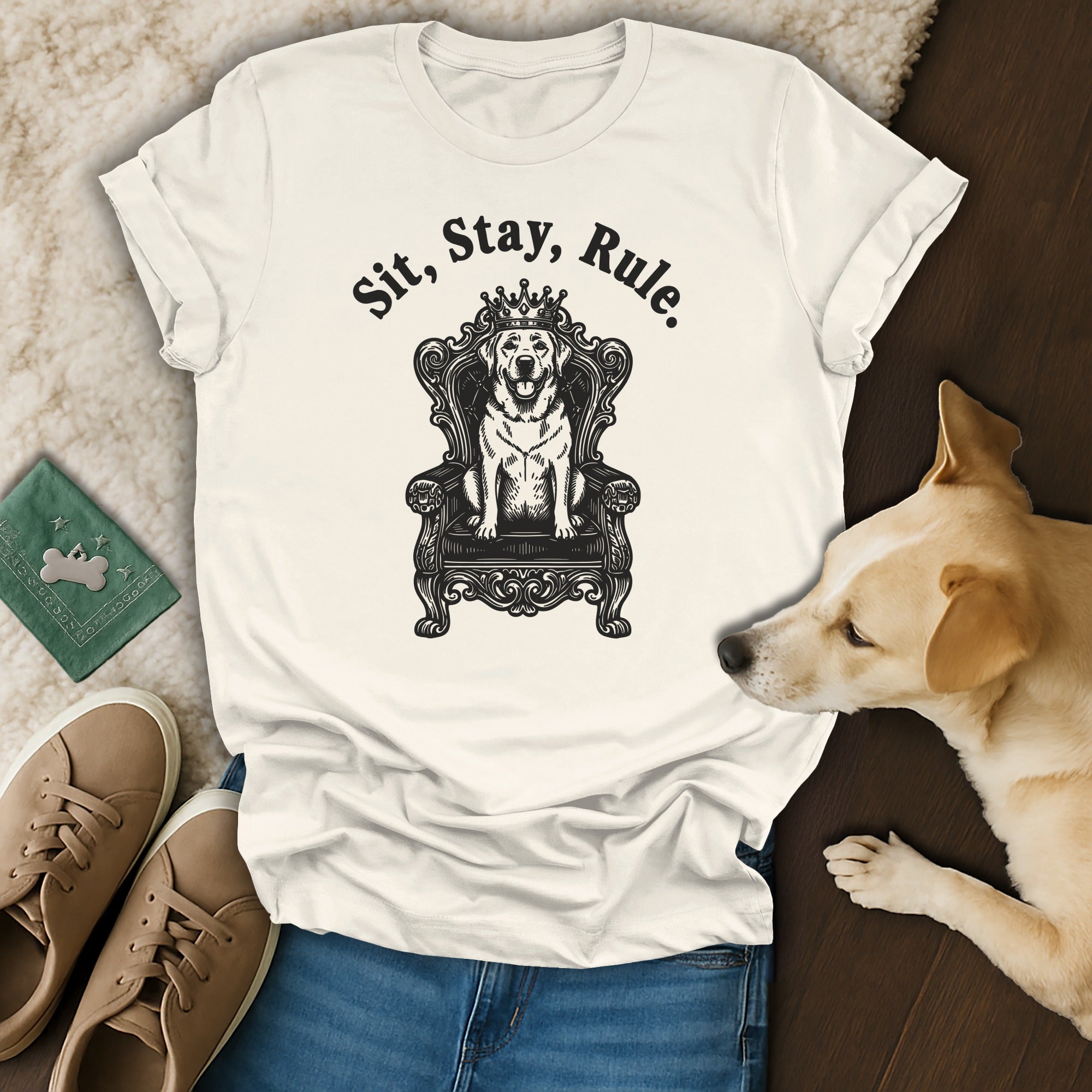 Sit Stay Rule Dog Throne Graphic Tee Shirt Product