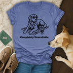 T-shirt with a dog wearing sunglasses on a towel, text "Completely Unavailable."