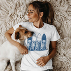 Cute Dog and Surfboards Artistic Design T-Shirt