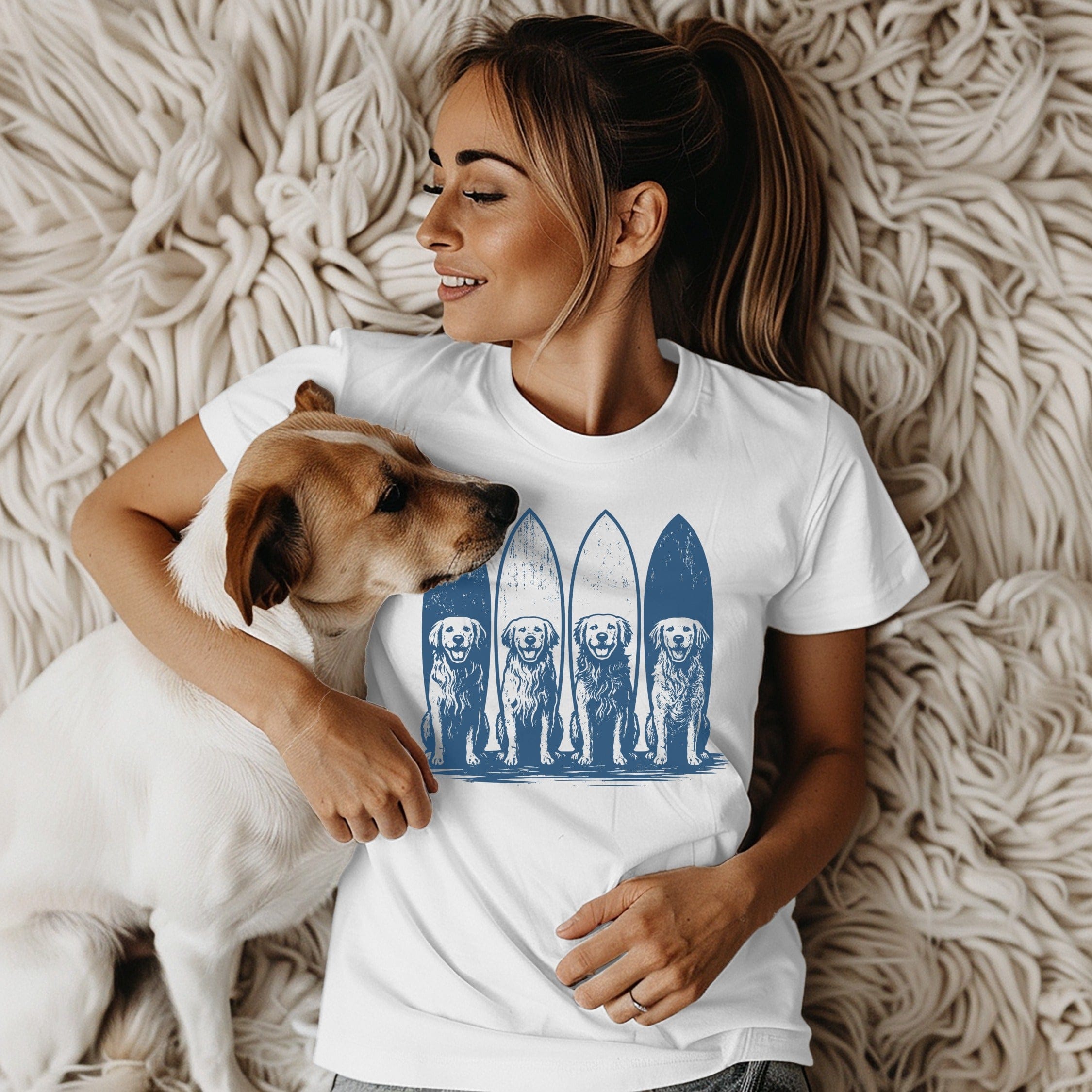 Cute Dog and Surfboards Artistic Design T-Shirt