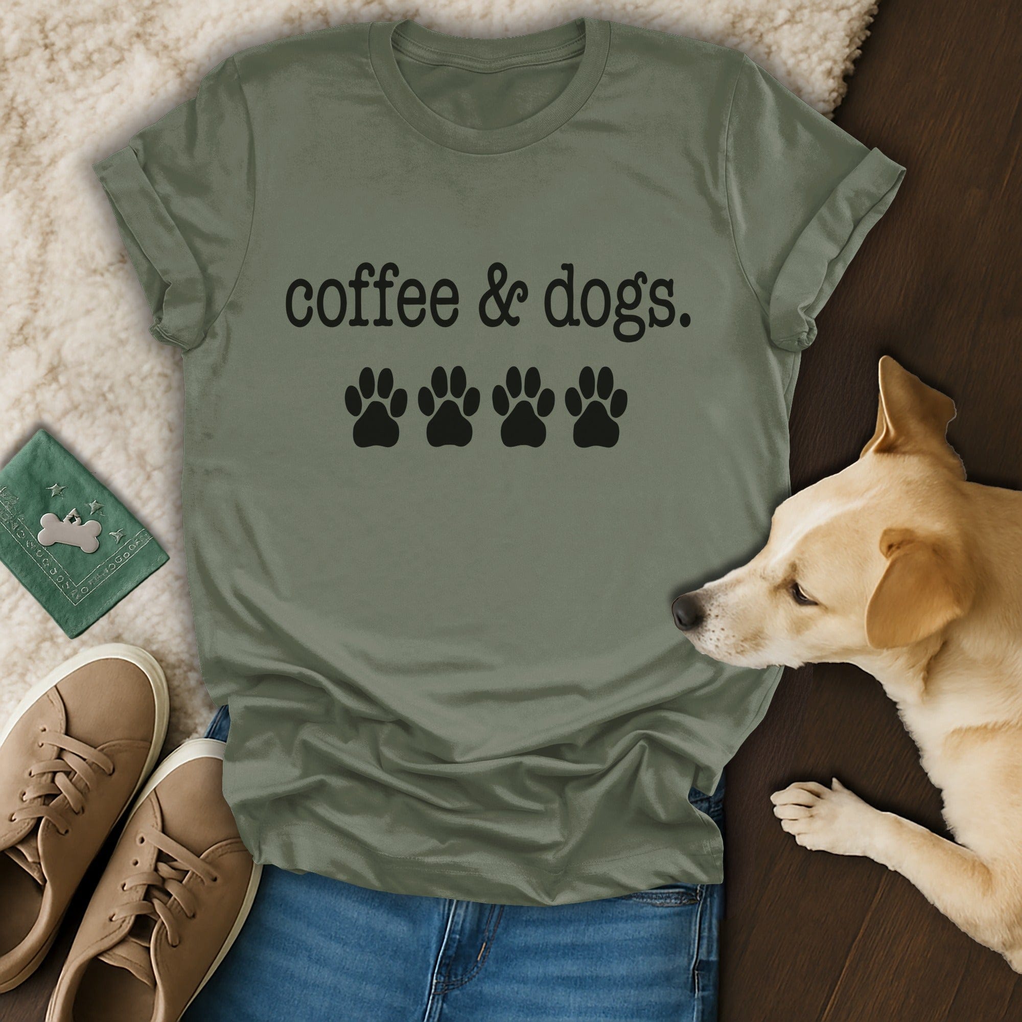 Coffee and Dogs Paw Print Graphic Tee Shirt