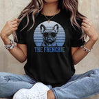 Black t-shirt with a French Bulldog wearing sunglasses graphic and "THE FRENCHIE" text.