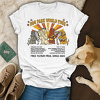 Dog park tour t-shirt with text about dog adventures and a peace sign.
