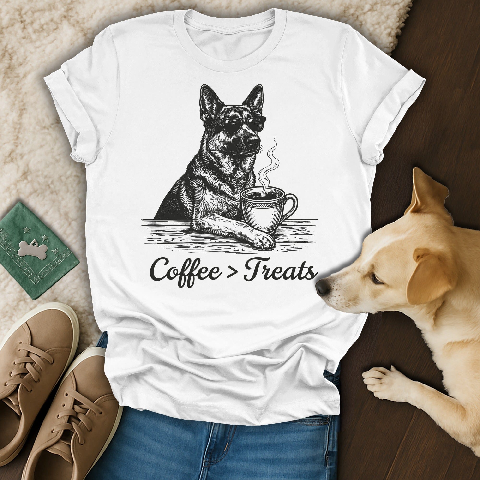 Shaded German Shepherd Dog Coffee Treats Slogan product type