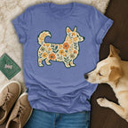 Floral Patterned Corgi Graphic Design T-Shirt