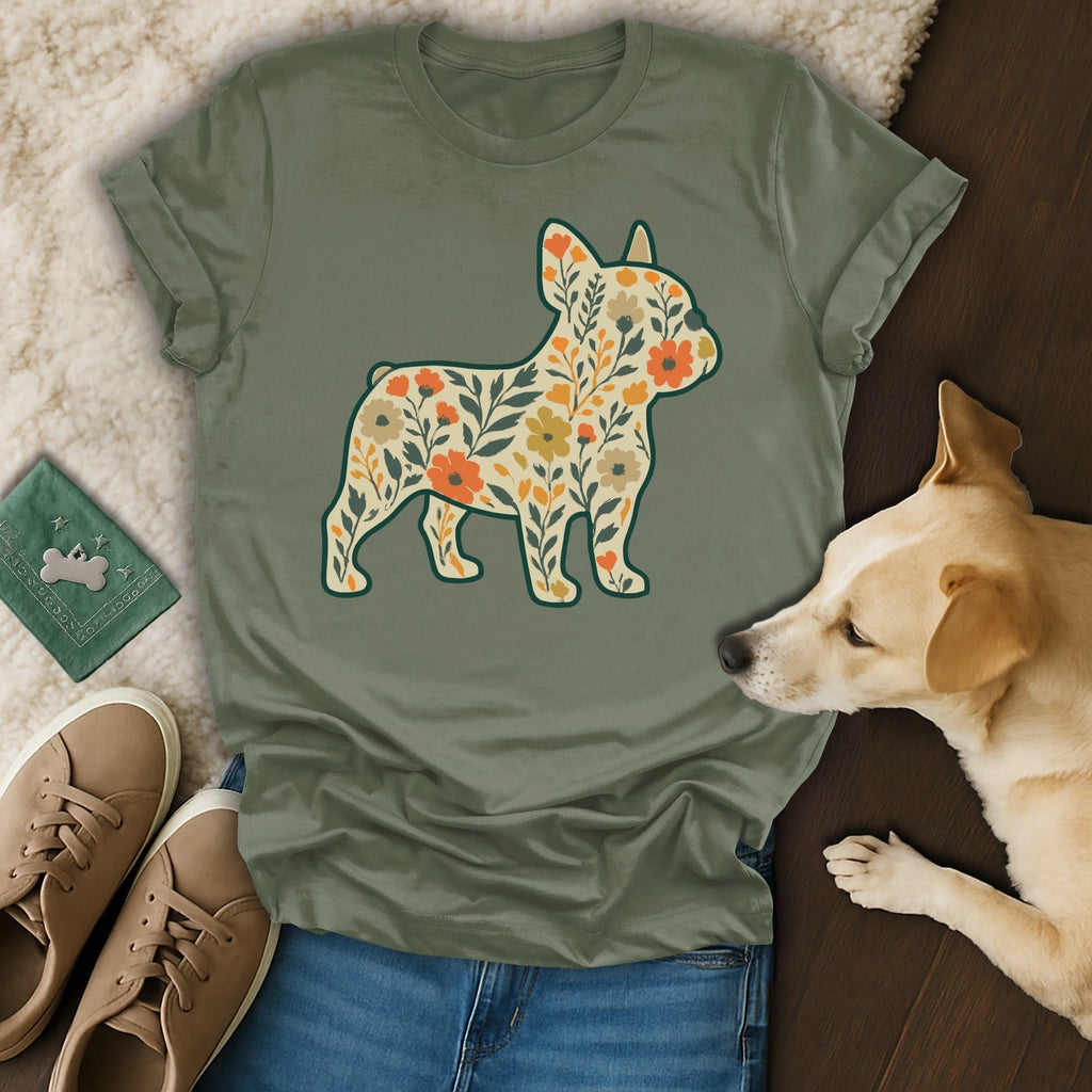 French Bulldog Graphic T-Shirt with Floral Design Shirt