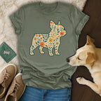 French Bulldog Graphic T-Shirt with Floral Design Shirt
