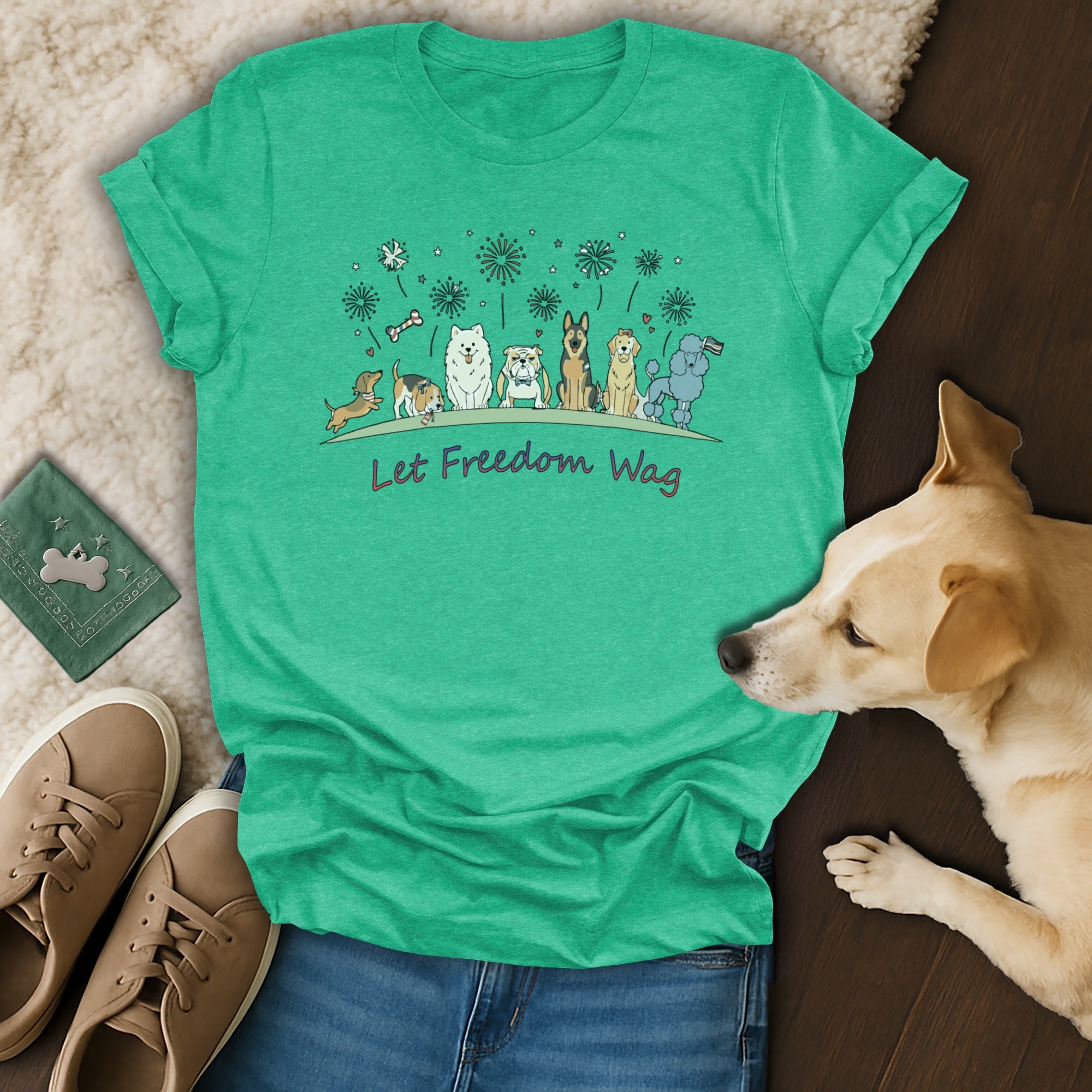Let Freedom Wag Cute Dog Fireworks Shirt for Pet Lovers