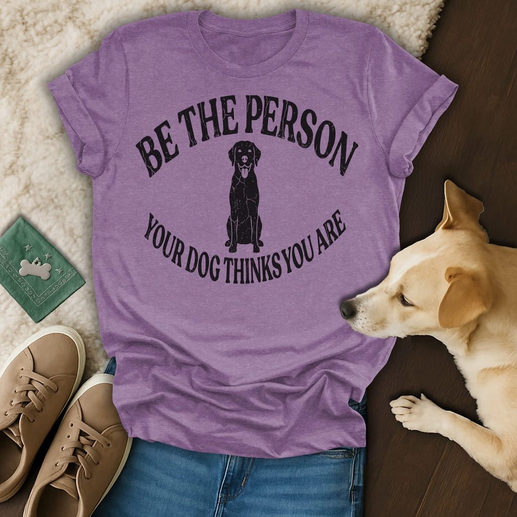 T-shirt with "BE THE PERSON YOUR DOG THINKS YOU ARE" and a Labrador.